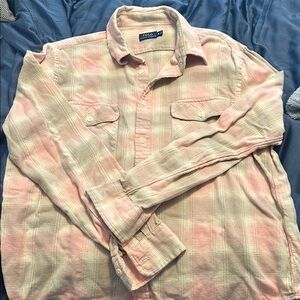 Ralph Lauren Tan and Pink Long Sleeve Button Down Shirt